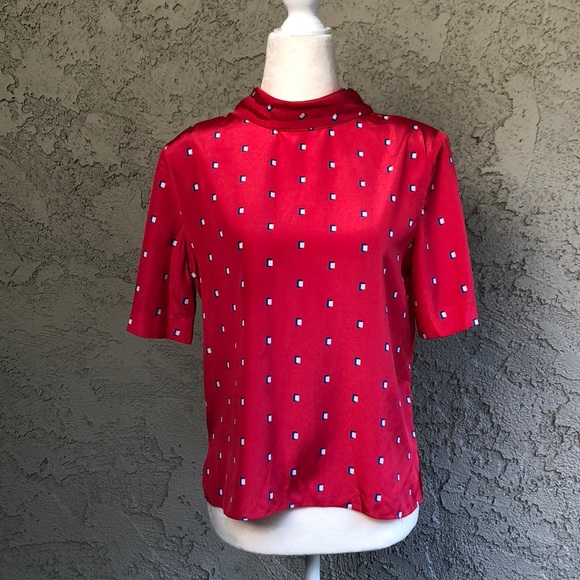 Vintage Tops - Vintage Red White and Blue Retro Blouse Top